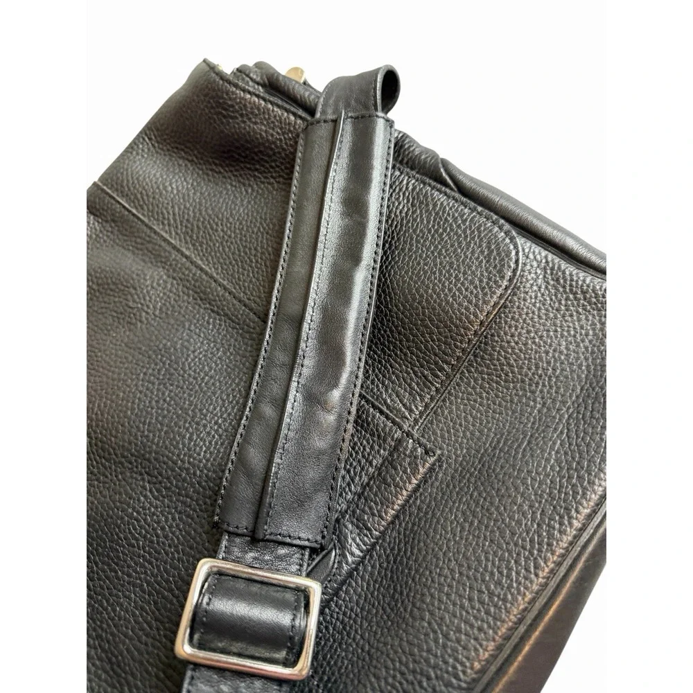 Cole Haan Black Pebbled Leather Messenger Bag Laptop Crossbody Briefcase